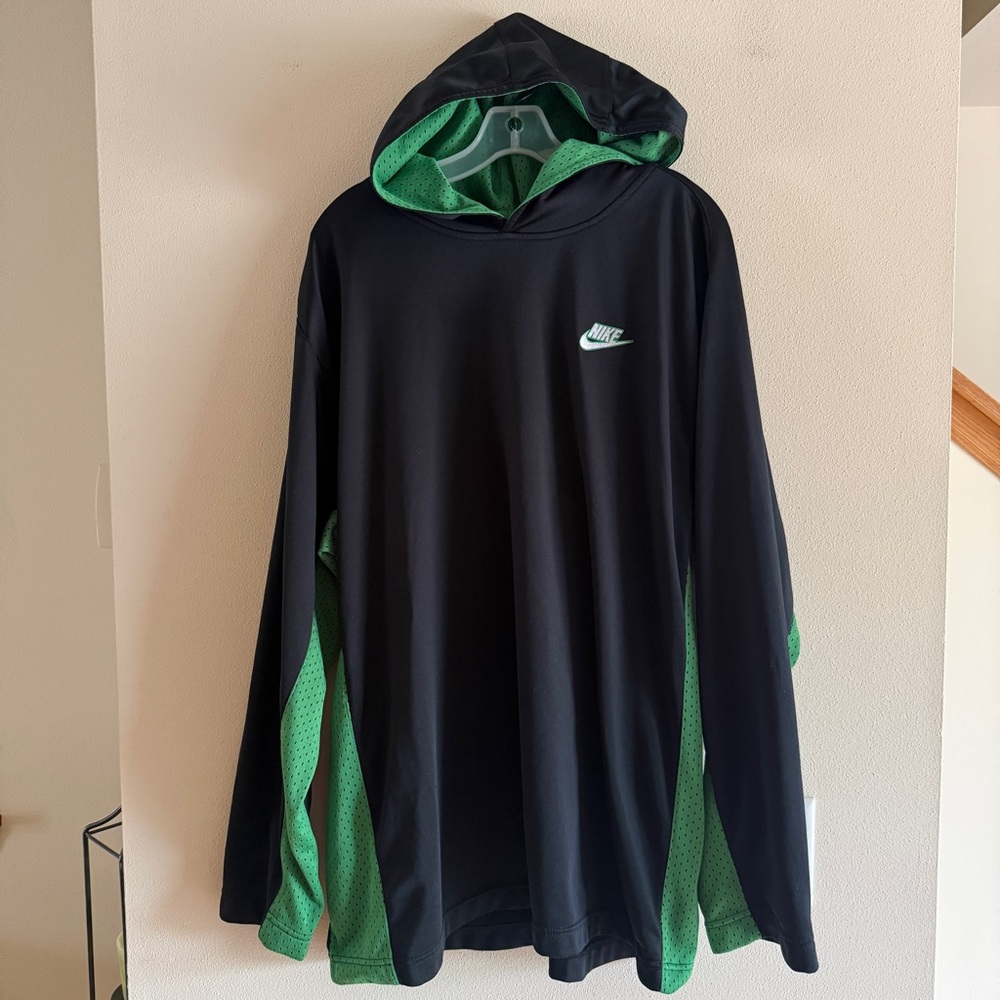 Nike Men’s Black Pullover Hoodie w/ Green Mesh Trim, Size XXL
